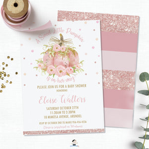 Chic Pink Pumpkin Floral Baby Shower Girl Invitation Editable Template - Instant Download - Digital Printable File - LP2