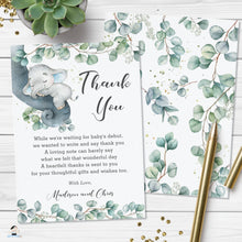 Load image into Gallery viewer, Cute Sleeping Elephant Greenery Thank You Card Editable Template - Digital Printable File - Instant Download - EP10