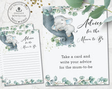 Load image into Gallery viewer, Greenery Elephant Advice for the Parents to Be / Mom to Be Signs and Note Cards Baby Shower Game Activity - Instant Download - Digital Printable File - EP10