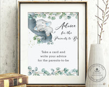Load image into Gallery viewer, Greenery Elephant Advice for the Parents to Be / Mom to Be Signs and Note Cards Baby Shower Game Activity - Instant Download - Digital Printable File - EP10