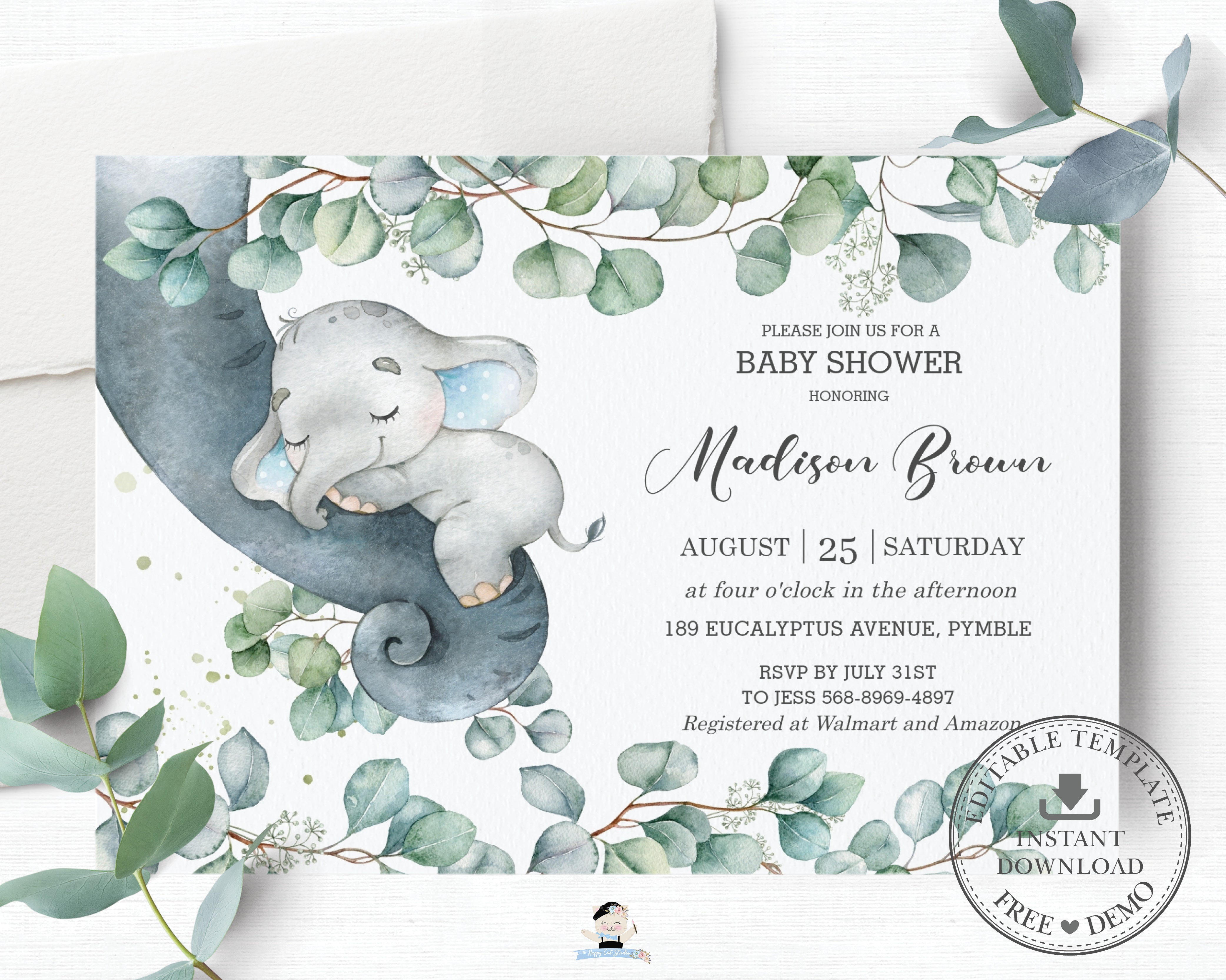 baby shower elephant template