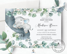 Load image into Gallery viewer, Rustic Greenery Elephant Baby Boy Shower 4&quot;x6&quot; Invitation Editable Template - Instant Dowload - Digital Printable File - EP10