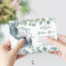 Load image into Gallery viewer, Rustic Greenery Elephant Baby Boy Shower Invitation Editable Template - Instant Dowload - Digital Printable File - EP10