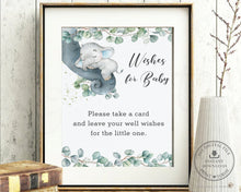 Load image into Gallery viewer, Cute Sleeping Elephant Greenery Baby Shower Wishes for Baby Sign and Card Game Activity - Digital Printable File - Instant Download - EP10