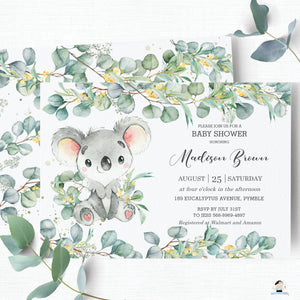 Cute Koala Eucalyptus Greenery Baby Shower Invitation Editable Template - Instant Dowload - Digital Printable File - AU2