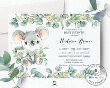 Load image into Gallery viewer, Cute Koala Eucalyptus Greenery Baby Shower Invitation Editable Template - Instant Dowload - Digital Printable File - AU2