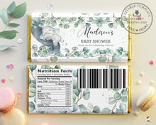 Load image into Gallery viewer, Rustic Greenery Elephant Baby Shower Chocolate Bar Wrapper for Aldi Hershey&#39;s Editable Template - Instant Download - EP10