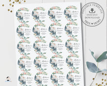 Load image into Gallery viewer, Cute Sleeping Baby Elephant Floral Greenery Round 2 Inches Labels EDITABLE TEMPLATE - Digital Printable Files - Instant Download - EP10