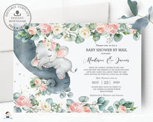Load image into Gallery viewer, Chic Floral Greenery Elephant Baby Girl Shower by Mail Invitation Editable Template - Instant Dowload - Digital Printable File - EP11