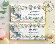 Load image into Gallery viewer, Pink Floral Greenery Elephant Baby Shower Chocolate Bar Wrapper for Aldi Hershey&#39;s Editable Template - Instant Download - EP11