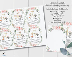 Woodland Animals Blush Floral Greenery Extra Details Insert Editable Template - Digital Printable File - Instant Download - WG10