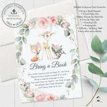 Load image into Gallery viewer, Woodland Animals Blush Floral Greenery Extra Details Insert Editable Template - Digital Printable File - Instant Download - WG10