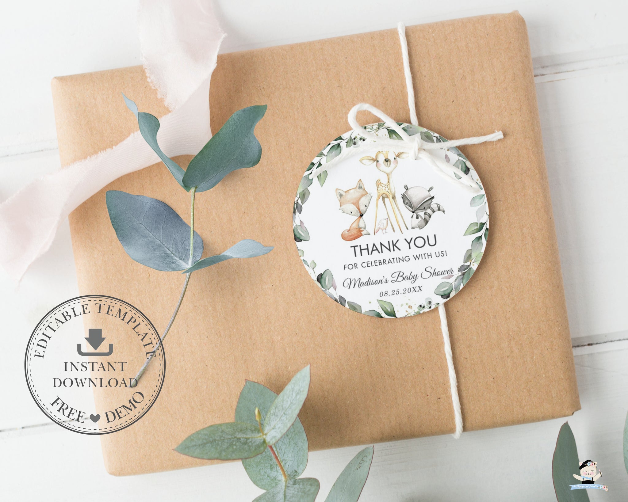 Rustic Greenery Woodland 2 Inches Round Circle Label Editable Template ...