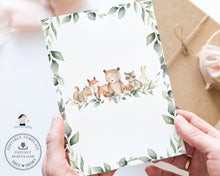 Load image into Gallery viewer, Cute Gender Neutral Woodland Animals Greenery ONE 1st Birthday Invitation Editable Template - Digital Printable File - Instant Download - WG12