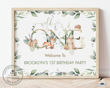 Load image into Gallery viewer, Chic Woodland Greenery 1st Birthday Wild One Welcome Sign 24&quot;x36&quot; Editable Template - Digital Printable File - Instant Download - WG12