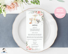 Load image into Gallery viewer, Woodland Pink Floral Greenery Lunch Dinner Menu Editable Template - Digital Printable File - Instant Download - WG10