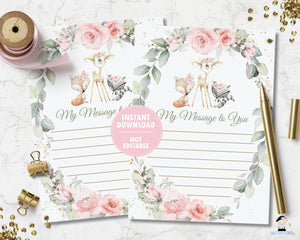 Chic Floral Greenery Woodland Animals Editable Time Capsule & Blank Message Card - Digital Printable File Instant Download - WG10