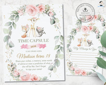 Load image into Gallery viewer, Chic Floral Greenery Woodland Animals Editable Time Capsule &amp; Blank Message Card - Digital Printable File Instant Download - WG10