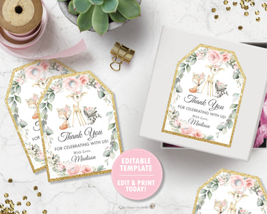 Chic Floral Greenery Woodland Thank You Favor Tags Editable Template - Digital Printable File - Instant Download - WG10