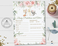 Load image into Gallery viewer, Pink Floral Greenery Woodland Animals Baby Predictions and Advice Activity Game - Instant Download Digital Printable File - WG10