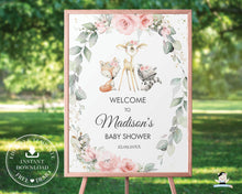 Load image into Gallery viewer, Woodland Pink Floral Greenery Welcome Sign Editable Template - Digital Printable File - Instant Download - WG10