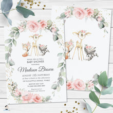 Load image into Gallery viewer, Chic Floral Greenery Woodland Animals Baby Shower Invitation - Editable Template - Digital Printable File Instant Download - WG10