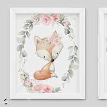 Load image into Gallery viewer, Set of 3 Whimsical Floral Greenery Woodland Animals Nursery Wall Art Deer Fox Raccoon - Digital Printable File - Instant Download - WG10
