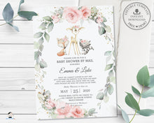 Load image into Gallery viewer, Pastel Floral Greenery Woodland Animals Baby Shower by Mail Invitation - Editable Template - Digital Printable File Instant Download - WG10