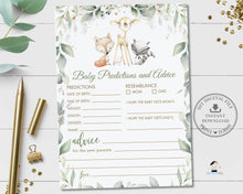 Load image into Gallery viewer, Rustic Greenery Woodland Animals Baby Predictions and Advice Baby Shower Activity - Digital Printable File - Instant Download - WG11