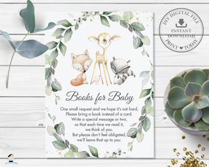 Rustic Woodland Animals Greenery Books for Baby Insert Card - Instant Download - Digital Printable File - WG11