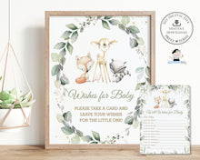 Load image into Gallery viewer, Rustic Greenery Woodland Animals Wishes for Baby Sign and Card Baby Shower Activity Game - Digital Printable File - Instant Download - WG11
