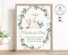 Load image into Gallery viewer, Rustic Greenery Woodland Animals Wishes for Baby Sign and Card Baby Shower Activity Game - Digital Printable File - Instant Download - WG11