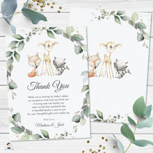 Load image into Gallery viewer, Rustic Greenery Woodland Animals Baby Shower Thank You Card, Editable Template, Instant Download, WG11