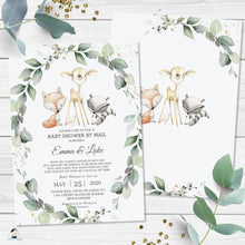 Load image into Gallery viewer, Rustic Greenery Woodland Animals Virtual Baby Shower by Mail Invitation, Editable Template, Instant Download, WG11