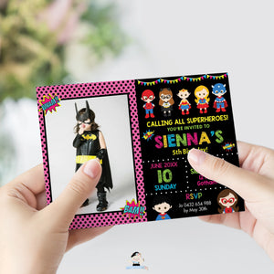 Superhero Girl Birthday Party Photo Invitation - Editable Template - Digital Printable File - Instant Download - HP1