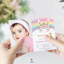 Load image into Gallery viewer, Rainbow Princess Bunny Rabbit Birthday Party Photo Invitation - Editable Template - Digital Printable File - Instant Download - CB5