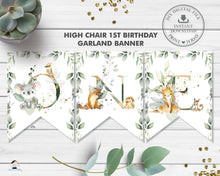 Load image into Gallery viewer, Greenery Australian Animals 1st Birthday High Chair Banner Printable, ONE First Koala Garland Bunting Decor, INSTANT DOWNLOAD, AU5