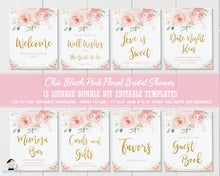 Load image into Gallery viewer, Chic Blush Floral Bridal Shower Signage Value Bundle Decor Editable Templates - Digital Printable Files - Instant Download - PK5