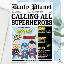 Load image into Gallery viewer, Superhero Boys Comic Birthday Daily Planet Invitation - Editable Template - Digital Printable File - Instant Download - HP2