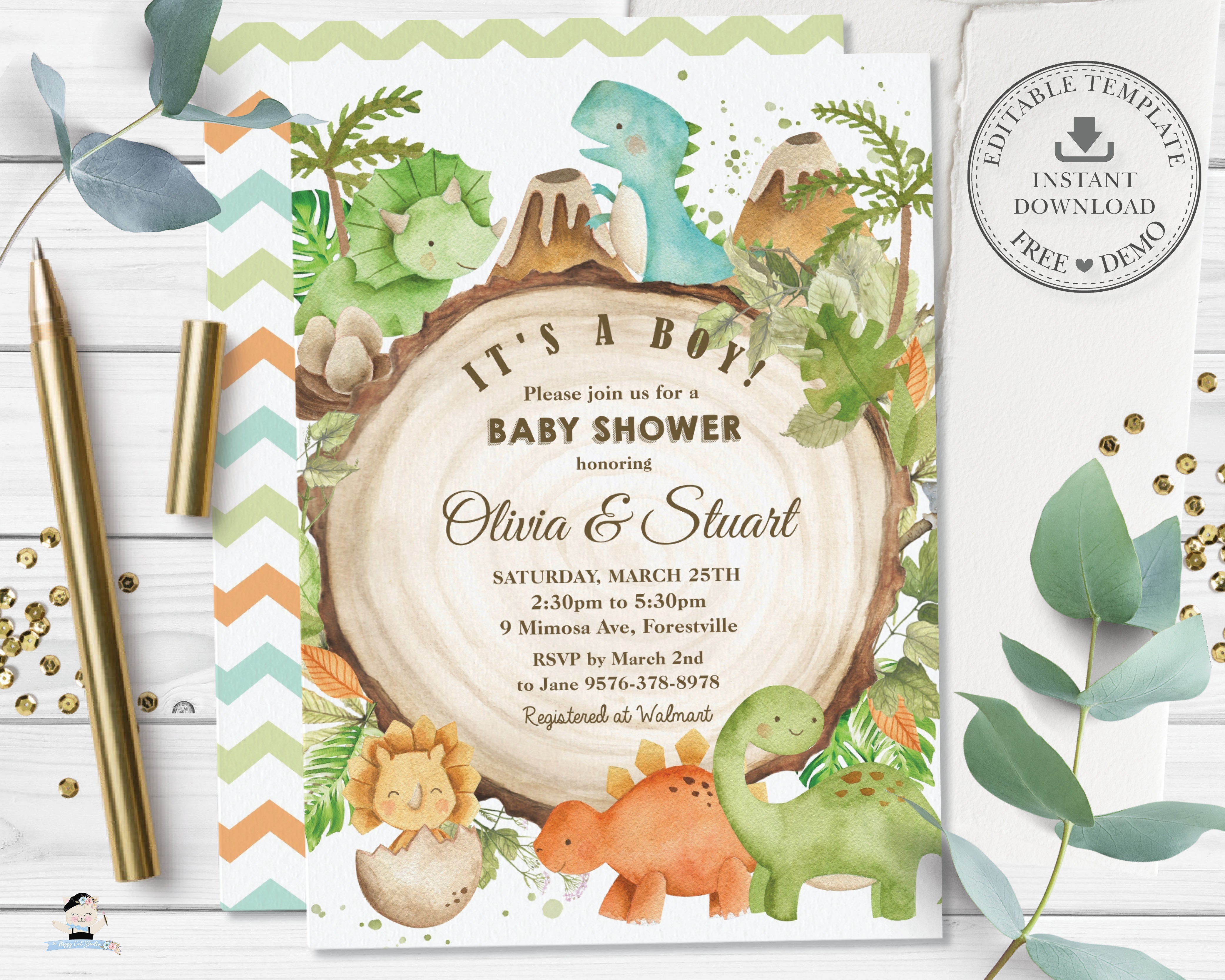 Dinosaur baby shower store invitation template free