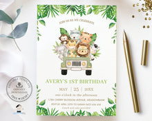 Load image into Gallery viewer, Cute Kawaii Jungle Animals Safari Car Adventure Birthday Party Invitation EDITABLE TEMPLATE - Digital Printable File - Instant Download - JA2