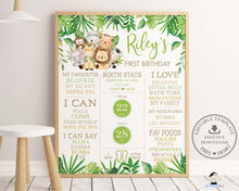 Load image into Gallery viewer, Cute Jungle Animals Greenery 1st Birthday Milestone Sign Birth Stats Editable Template - Instant Download - Digital Printable File - JA2