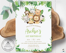 Load image into Gallery viewer, Cute Greenery Jungle Animals Safari Birthday Invitation - Editable Template - Digital Printable File - Instant Download - JA2