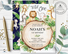 Load image into Gallery viewer, Jungle Animals Rustic Greenery Invitation Birthday Party Editable Template - Digital Printable File - Instant Download - JA1