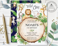 Jungle Animals Rustic Greenery Invitation Birthday Party Editable Template - Digital Printable File - Instant Download - JA1