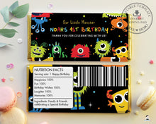 Load image into Gallery viewer, Vibrant Cute Monsters Birthday Hershey&#39;s Aldi Chocolate Wrapper Editable Template - Digital Printable File - Instant Download - ME1