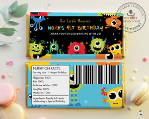 Vibrant Cute Monsters Birthday Hershey's Aldi Chocolate Wrapper Editable Template - Digital Printable File - Instant Download - ME1