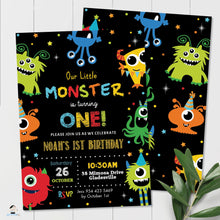 Load image into Gallery viewer, Vibrant Cute Cartoon Monsters Birthday Invitation Editable Template - Digital Printable File - Instant Download - ME1