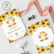 Load image into Gallery viewer, Cute Owl Sunflower Floral Baby Shower Invitation Editable Template - Digital Printable File - Instant Download - OW8