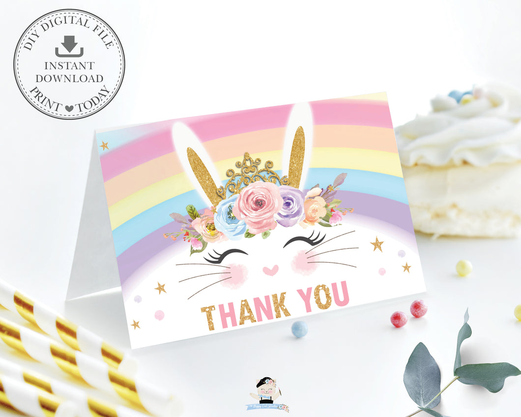 Cute Princess Bunny Rabbit Tent Style Thank You Card - Instant Download Digital Printable File - CB5